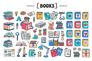 Vector set on the theme of books