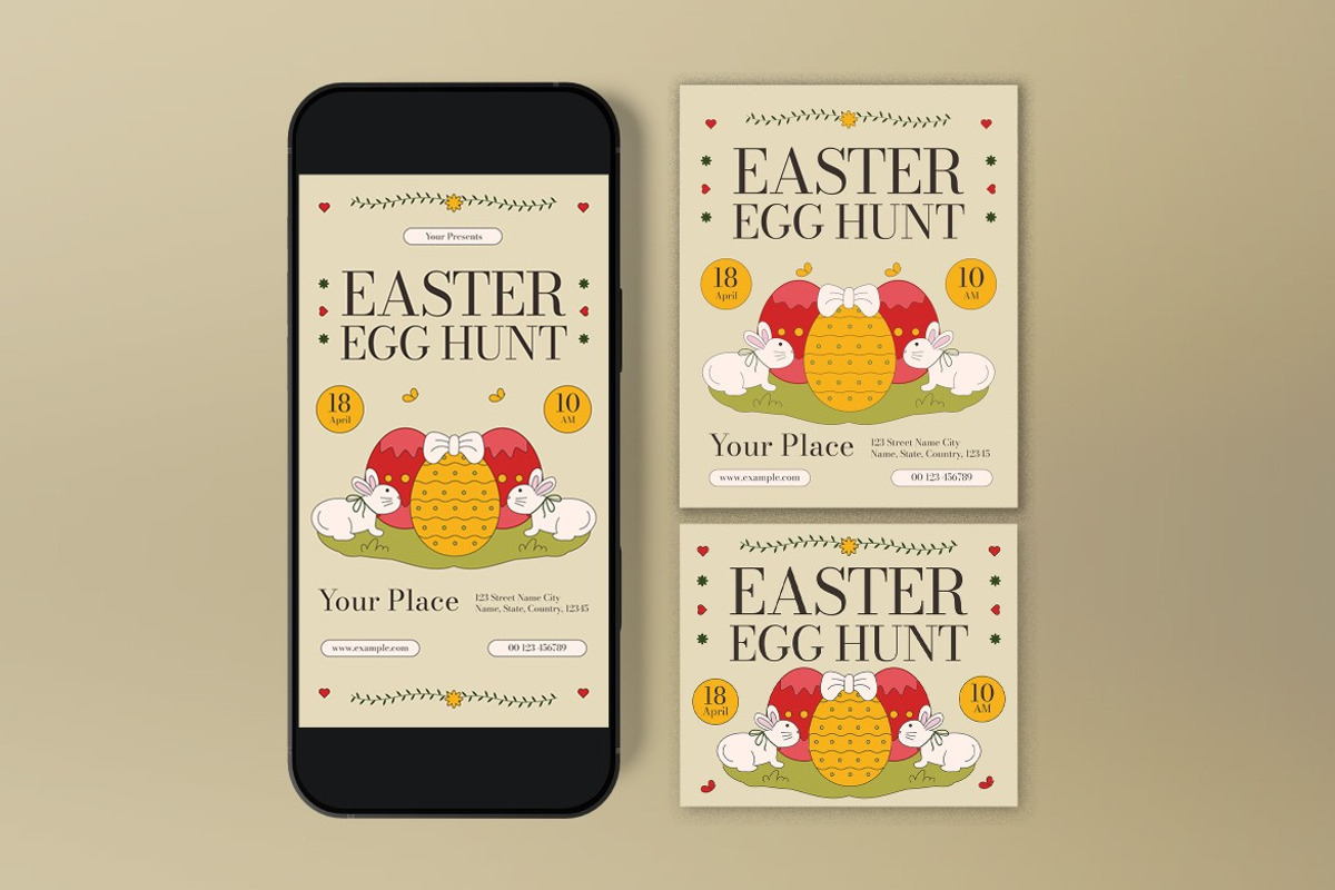 Cream Easter Egg Hunt Flyer Set, a Flyer Template by graphicook (Photo 3 of 3)