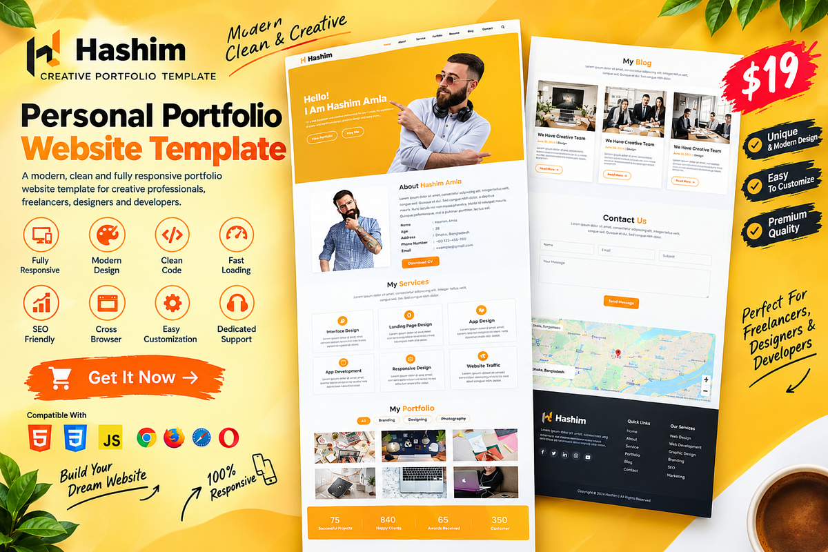 Developer Portfolio HTML Template, a Bootstrap Template by Themeplaza (Photo 1 of 7)