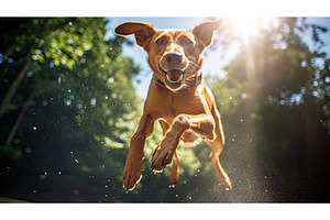 training dog jumping ai generated, an Animal Photo by pikepicture
