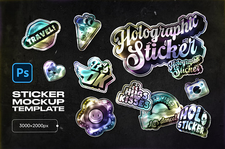 Holographic Sticker Mockup, a Product Mockup by Andrew Skoch Design