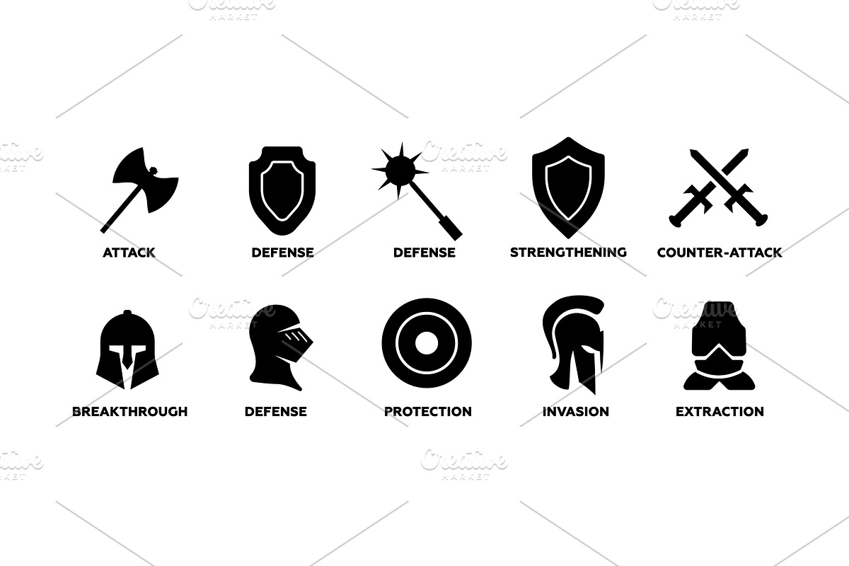 Black icon set with swords and, an Object Illustration by skripnikbb