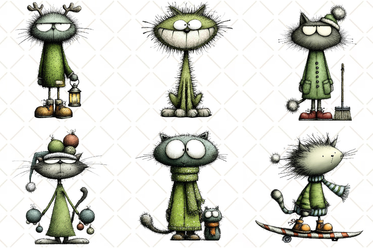 Quirky Christmas Cat Clipart, an Illustration by Black Bird Studio (Photo 4 of 6)