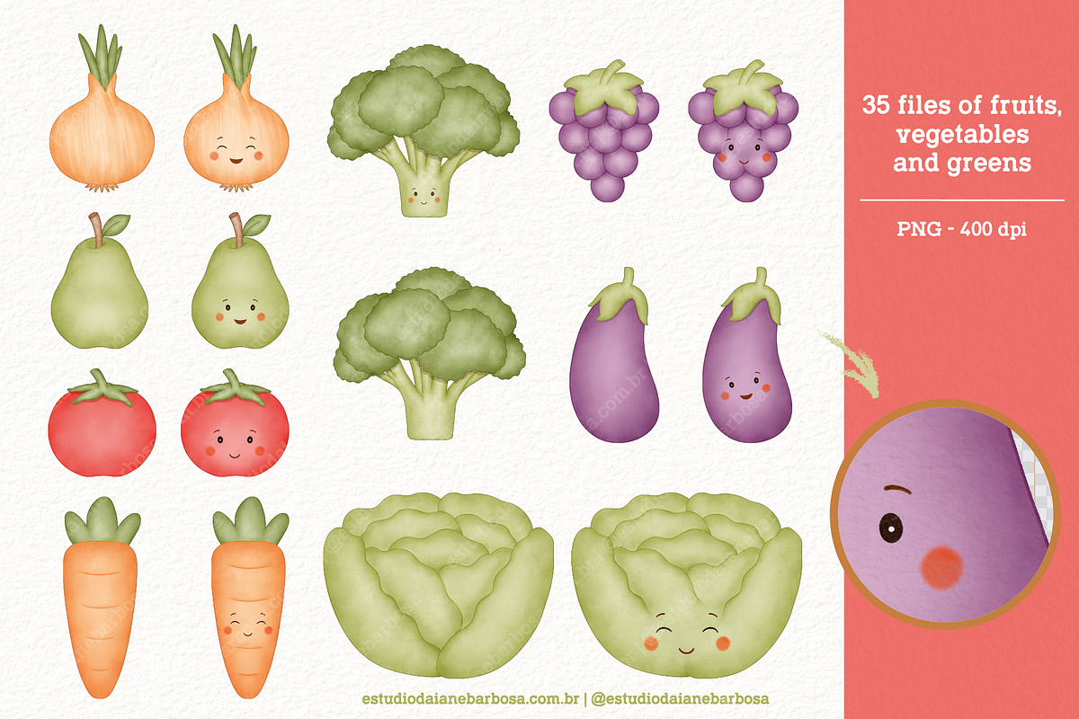 Fruits and Vegetables - Cliparts Set, an Illustration by Estudio Daiane Barbosa (Photo 3 of 10)