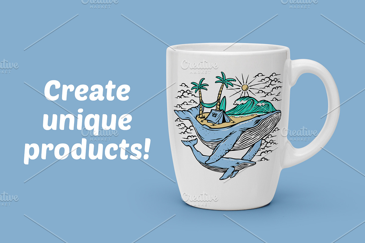 Beach and whales illustration, an Animal Illustration by gunaonedesign (Photo 2 of 4)