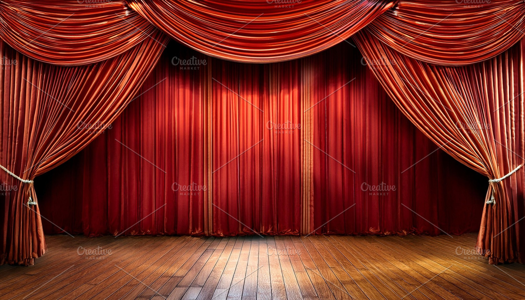 red curtain in theatre, AI generated, a Photo by WorldOfPhotos