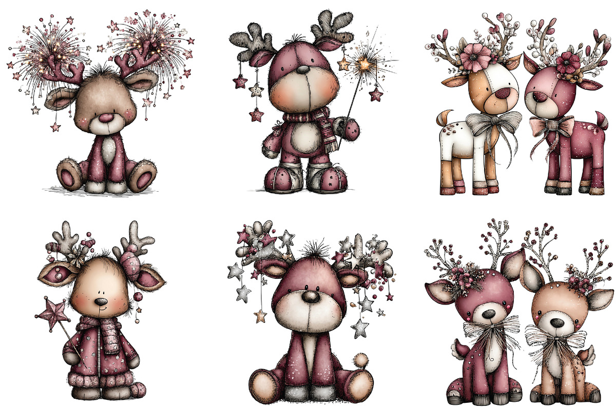 Whimsical New Year Reindeer Clipart, an Illustration by CraftArtStudio (Photo 4 of 6)