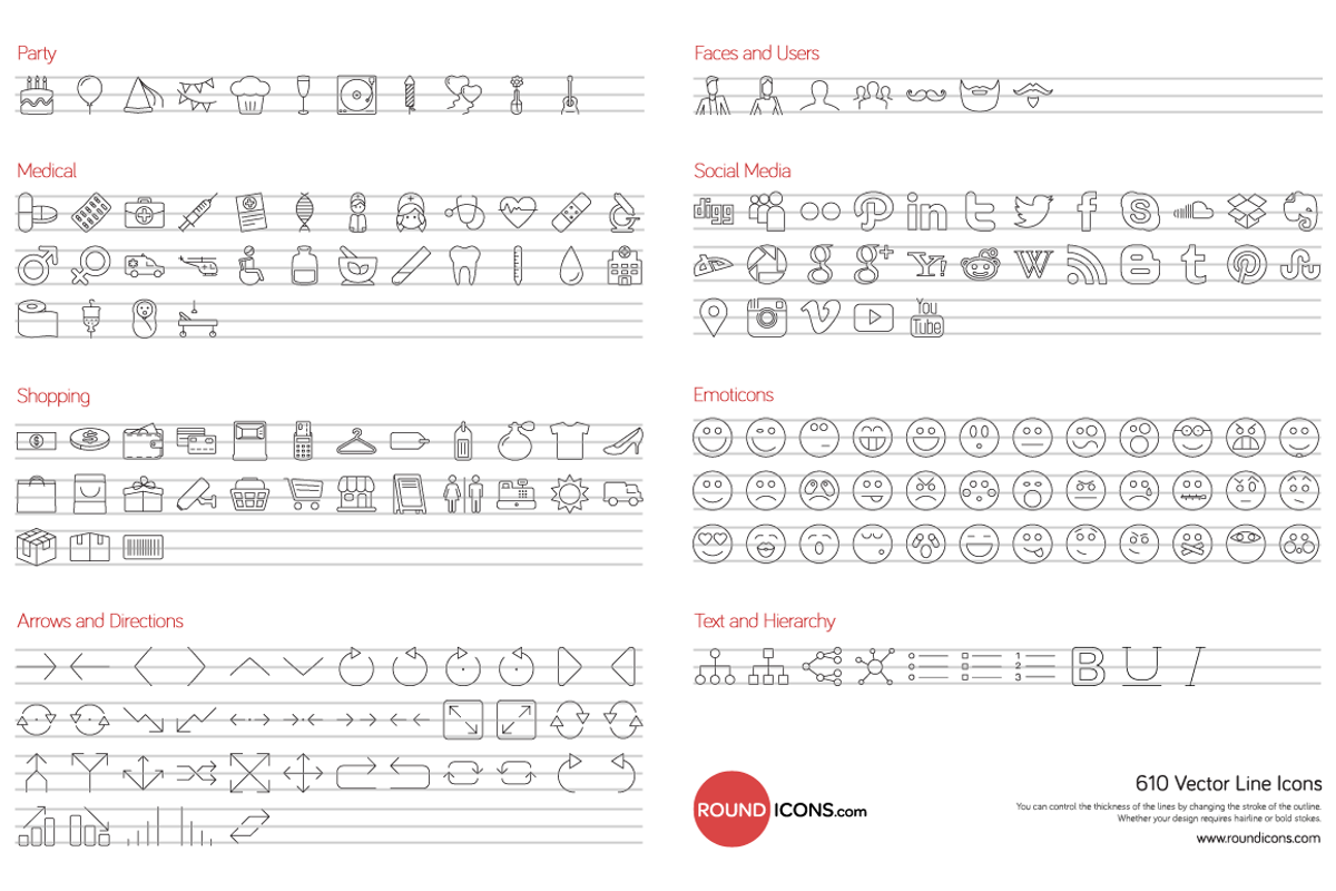 1000 Vector Line Icons Set +WebFont, an Outline Icon by Vectopus.com