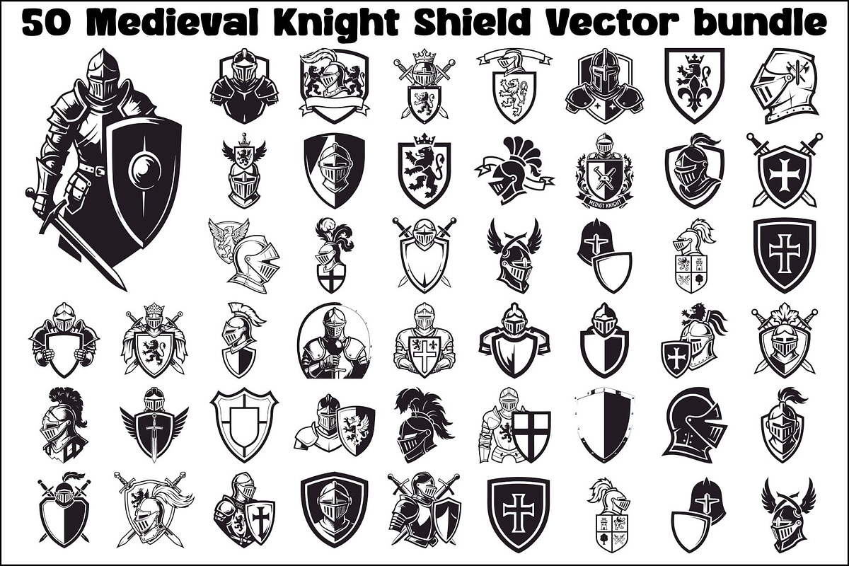 Medieval Knight Shield Vector Bundle, an Illustration by Designs_River (Photo 1 of 51)