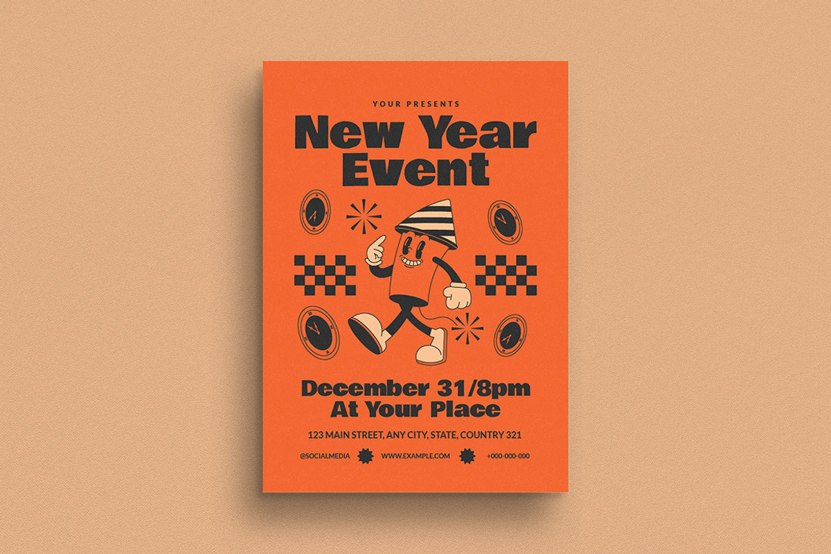 Retro Trendy New Year Event Flyer, a Flyer Template by Guuver (Photo 1 of 3)