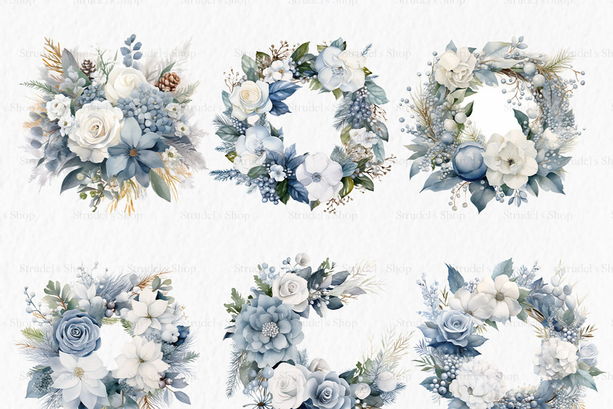 Dusty blue flowers winter clipart PN, an Object Graphic by MyLittleMeow (Photo 6 of 8)