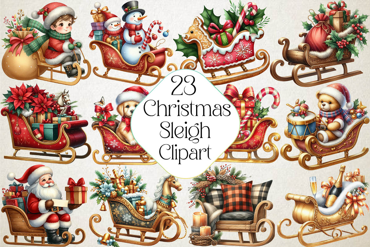 Christmas Sleigh Sublimation Clipart, an Illustration by DreamPrint404 (Photo 1 of 5)