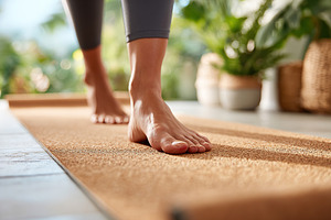 Gentle yoga and stretching on a soft mat in a bright indoor space surrounded by, a Photo by AlyaAnd