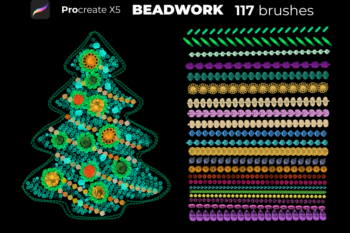 117 BEADWORK brushes  PROCREATE X5, a Brush Add-On by Graphics Resources (Photo 7 of 7)