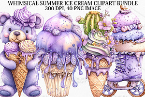 Whimsical Summer Ice Cream Clipart, an Illustration by Canvas Craft