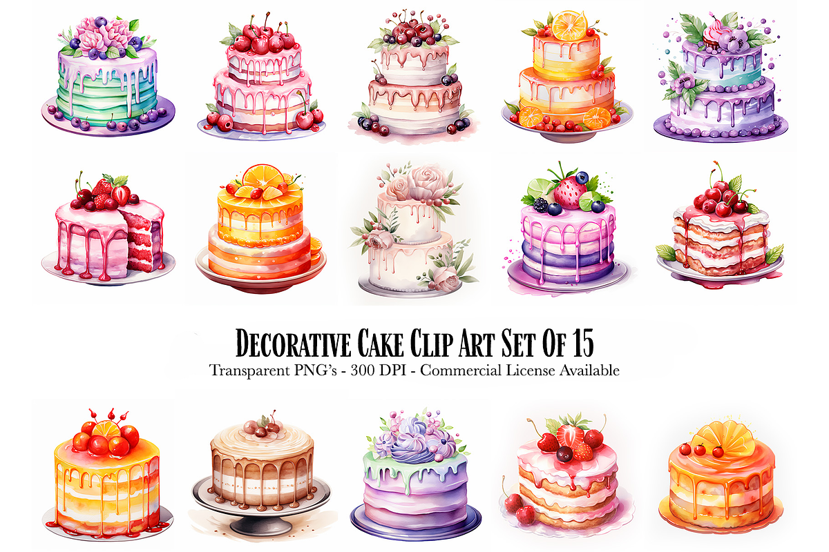Decorative Cake Clipart Set Of 12, an Object Illustration by EzDigitals (Photo 1 of 9)
