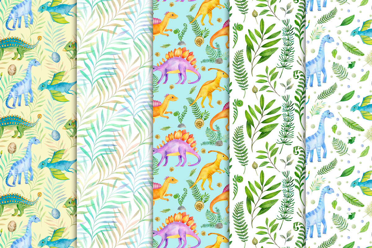 Watercolor cute dinosaurs set, an Animal Illustration by svetodesign (Photo 5 of 8)