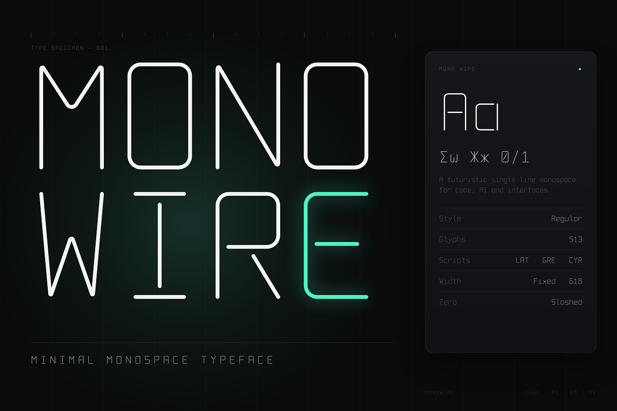 Mono Wire - Minimal Monospace Type, a Sans Serif Font by HipFonts (Photo 1 of 26)