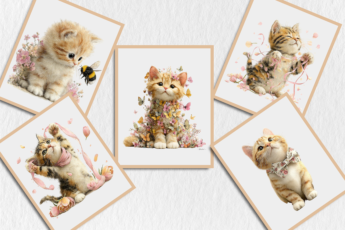 Watercolor Spring Cats Clipart, a Seasonal Illustration by Rose Art (Photo 6 of 6)