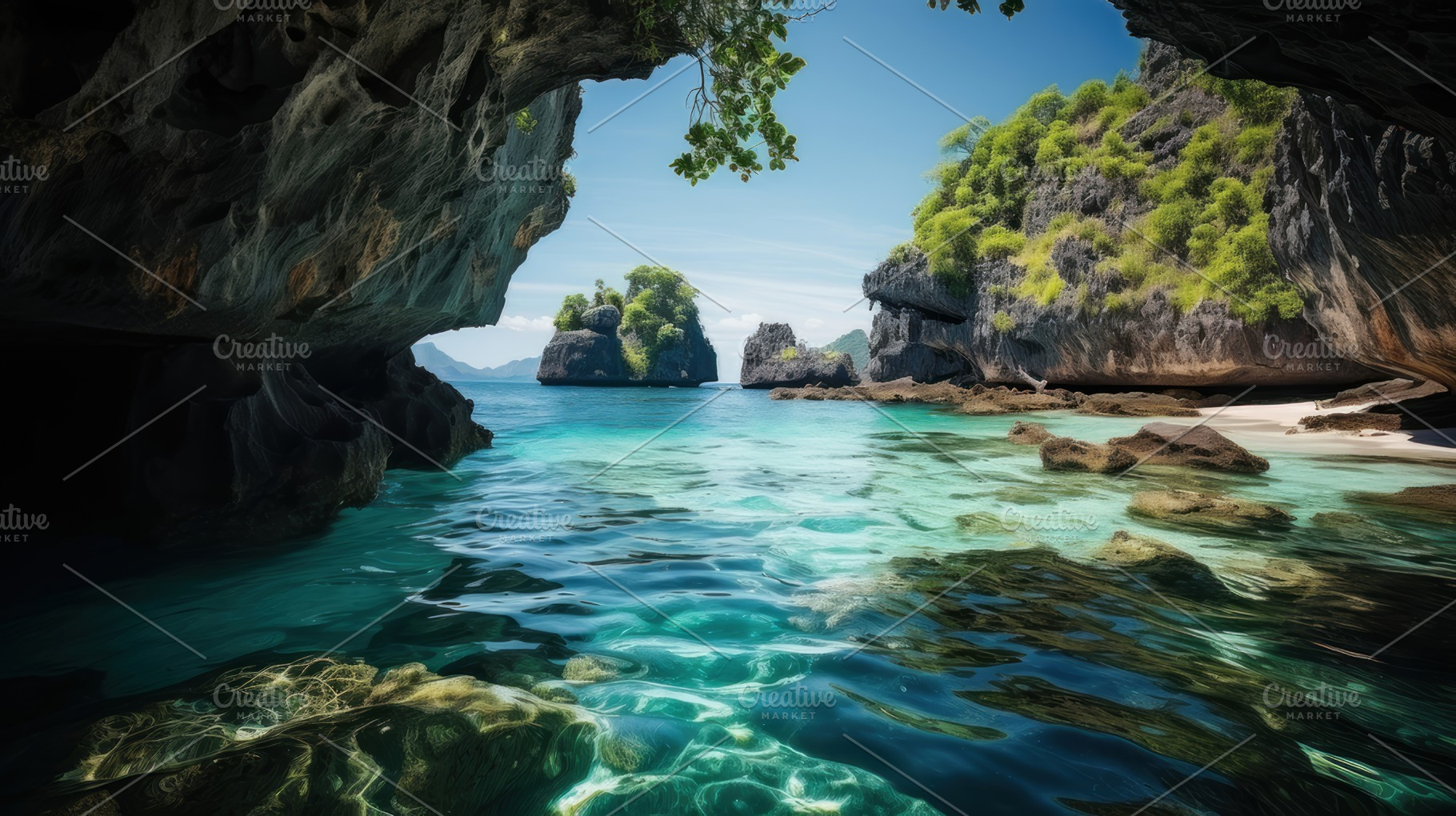 Scenic Beach With Clear Waters and Limestone Cliffs on a Sunny Day, a Photo by AS photostudio