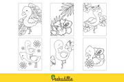 Cute Flamingo Bird Coloring Set, an Animal Illustration by Peekadillie Art (Thumbnail 2 of 3)