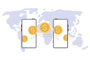 Money transfer online with mobile, a Finance Illustration by Vectorbuum