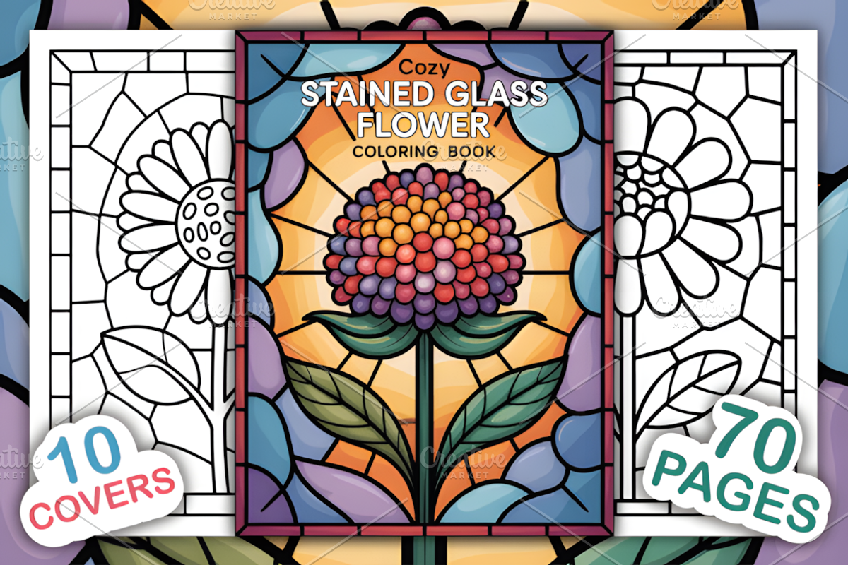 Cozy Stained Glass Flower Coloring, a Decorative Illustration by Ink Gallery (Photo 1 of 5)