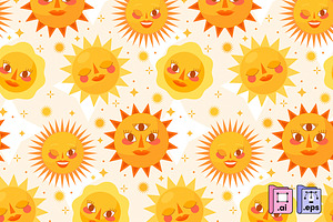 Flat Summer Sun Pattern Stylized, a Pattern Graphic by MISS CHATZ