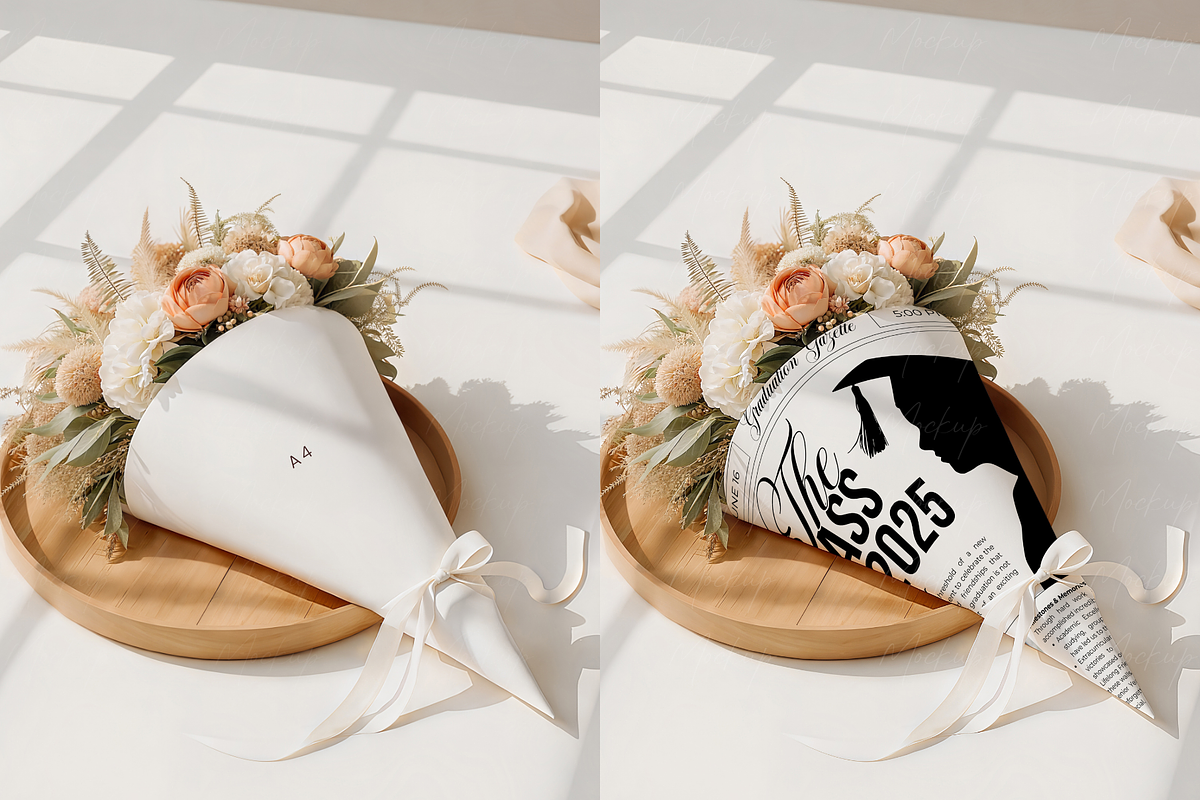 Elegant Floral Paper Cone Mockup, a Product Mockup by TatiMockup (Photo 2 of 3)