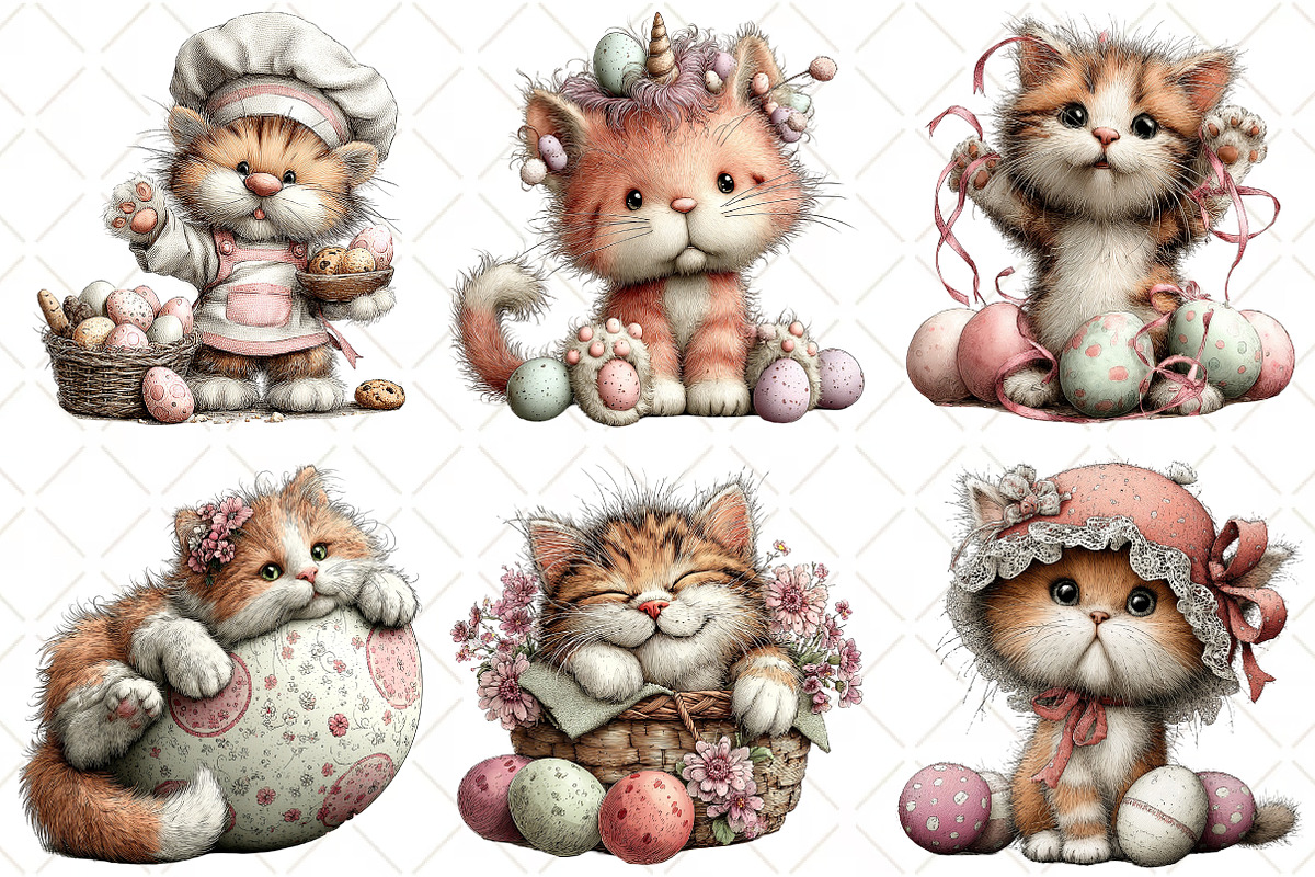 Whimsical Easter Cat Clipart, an Illustration by Black Bird Studio (Photo 4 of 5)