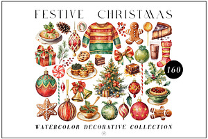 Watercolor Festive Christmas Set