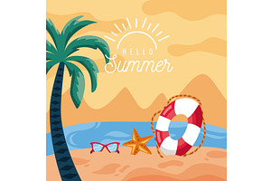 hello summer poster, an Illustration by studiogstock