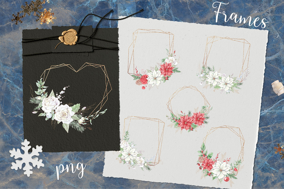 Christmas watercolor gold frames, a Decorative Illustration by Yuliya Art (Photo 3 of 10)