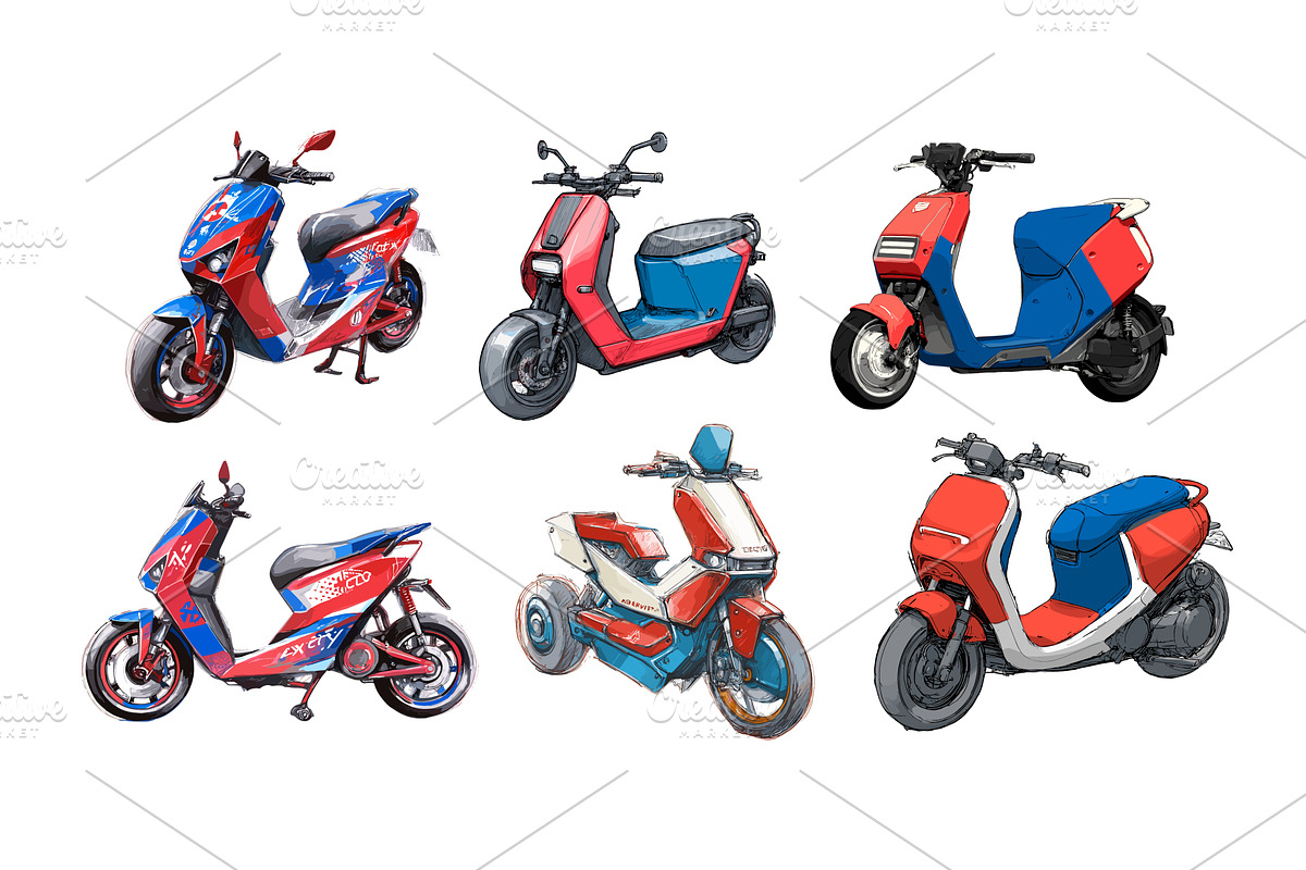 Electric city scooter models color, a Transportation Illustration by Onyx