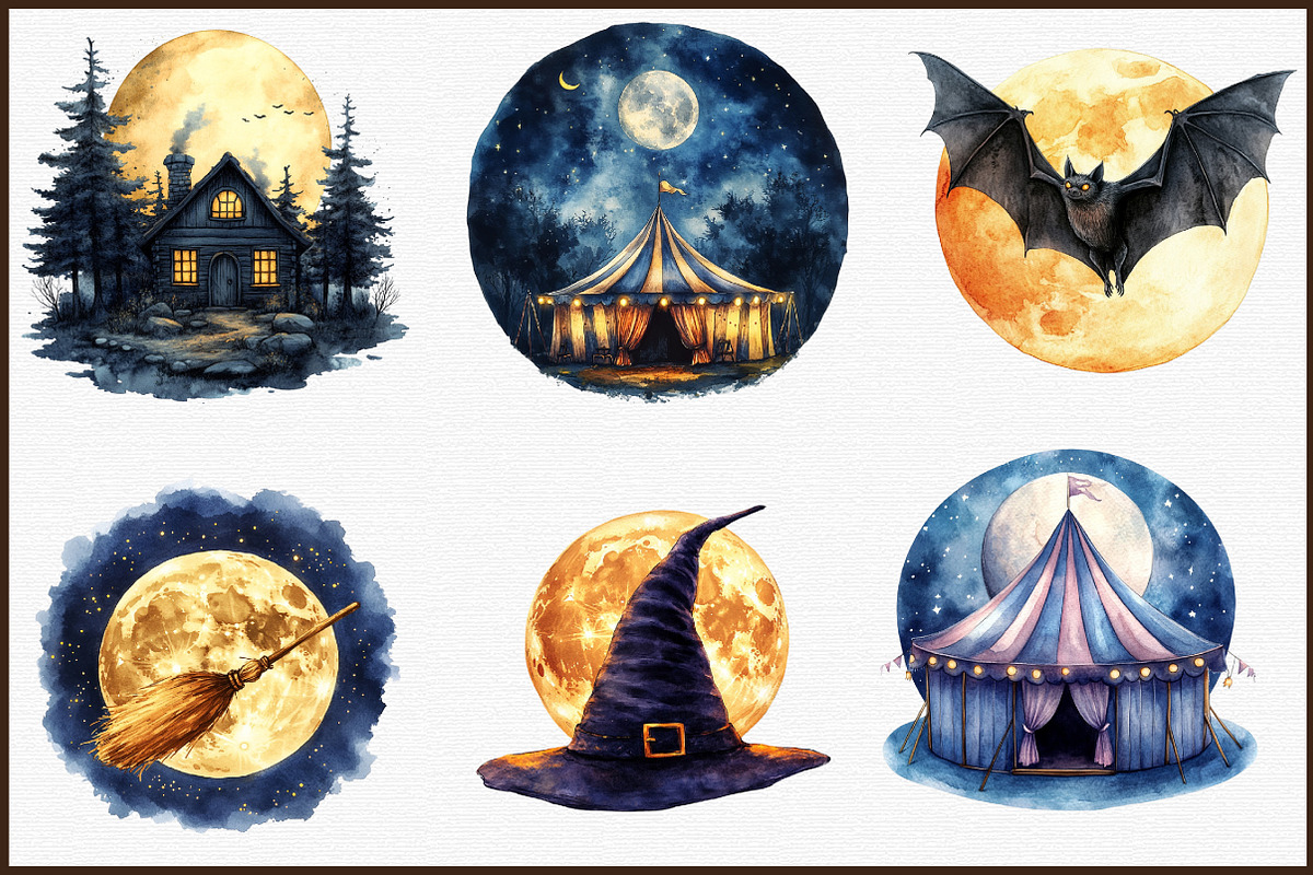 Full Moon Spooky Halloween Clipart S, an Illustration by Sublimation Artist (Photo 3 of 6)