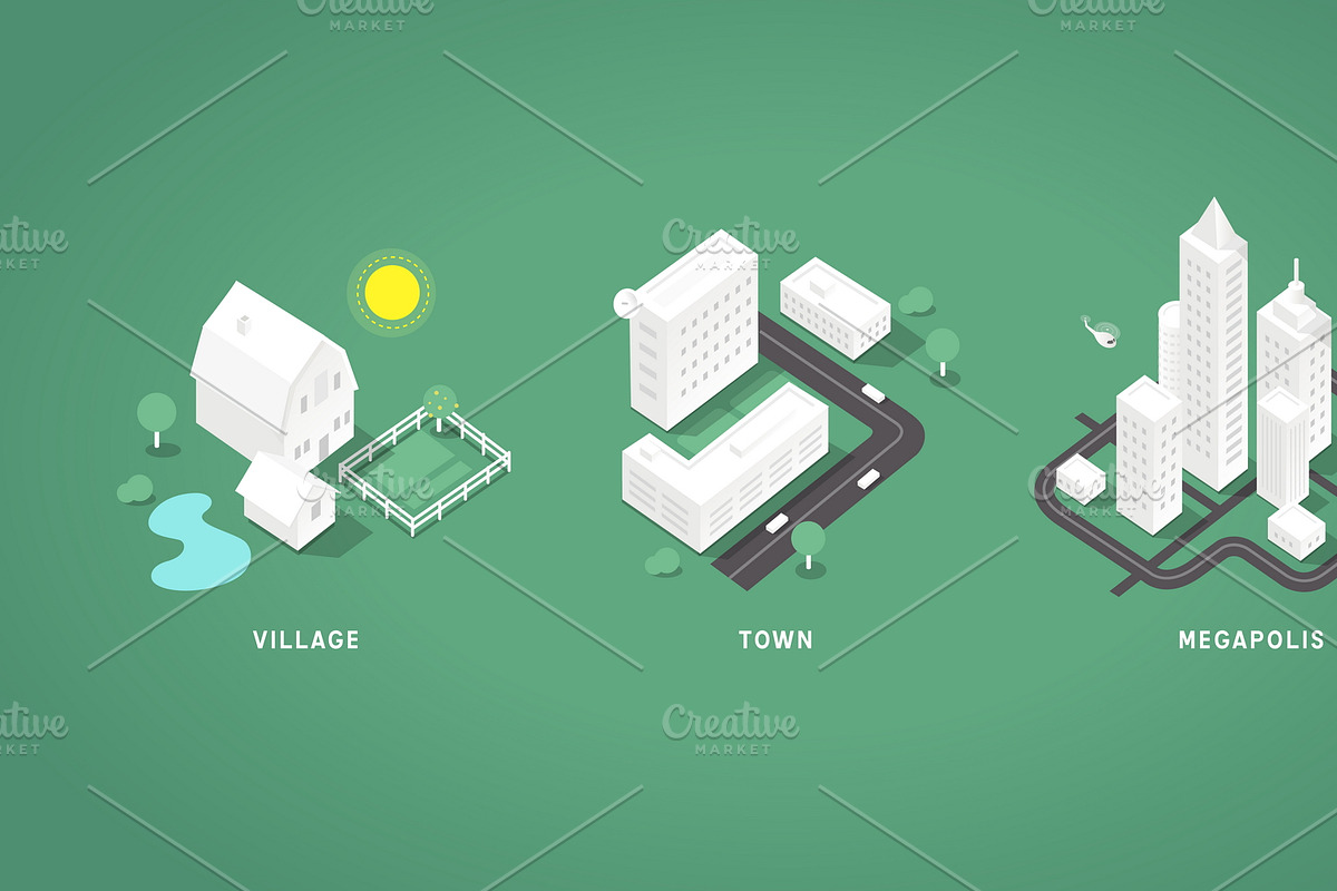 Set of the isometric city buildings., a Work Illustration by turbodesign