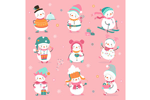Cartoon snowman. Funny snowmen, an Object Illustration by Valerie Bodnar