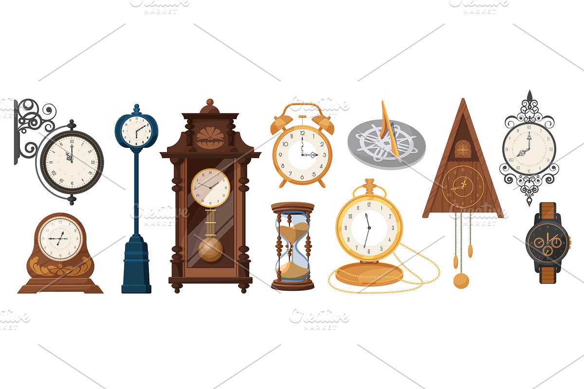 Vintage clocks set, antique, an Object Illustration by Lemberg Vector