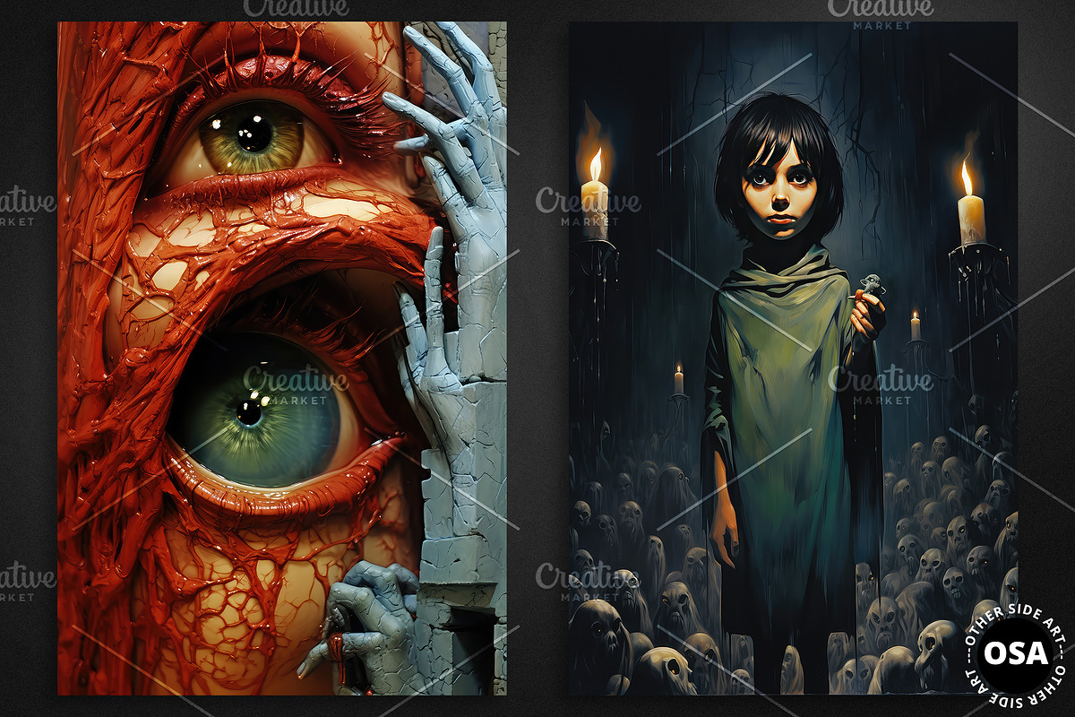 Creepy Horror Halloween Poster Set, a Background Graphic by Other Side Art (Photo 2 of 5)