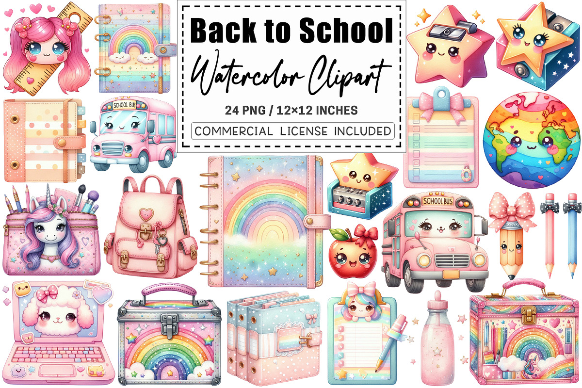 Cute Girly Back to School Clipart, a Graphic by CitraGraphics (Photo 1 of 4)
