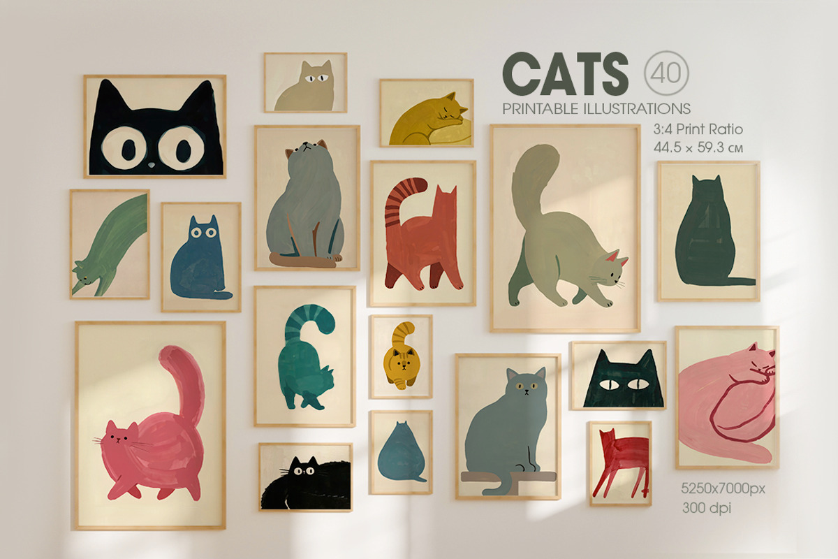 Cats, printable illustrations, an Animal Illustration by MixedArt (Photo 1 of 12)