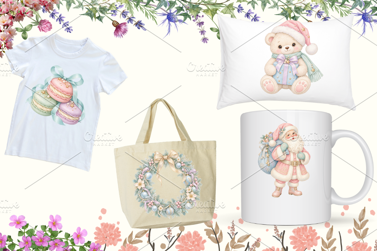 Pastel Watercolor Christmas Cliparts, a Seasonal Illustration by Ink Gallery (Photo 4 of 8)