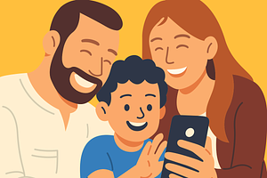 Family with a Smartphone Using Socia, a Person Illustration by Mangustudio