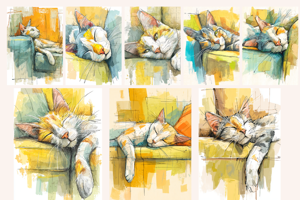 Watercolor Cats on the Couch, an Animal Illustration by PrintHaven Designs (Photo 3 of 9)