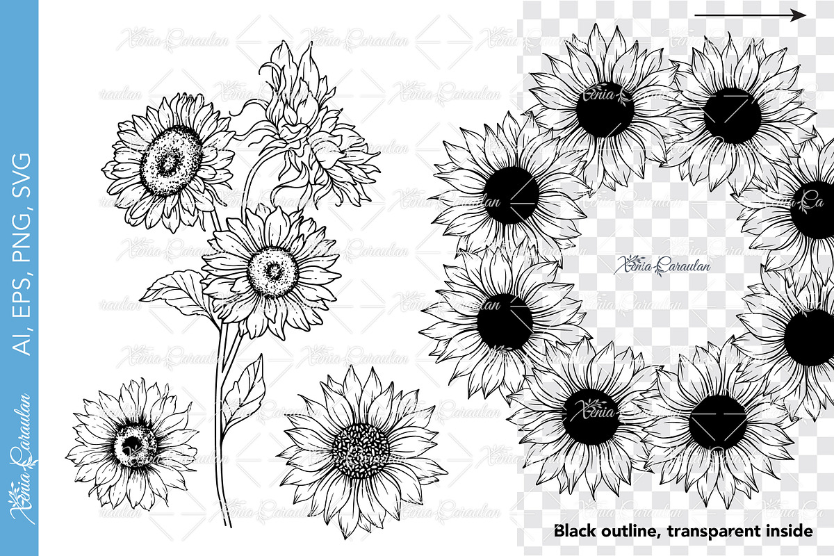 Sunflowers SVG Bundle, a Decorative Illustration by CaraulanStore (Photo 4 of 6)