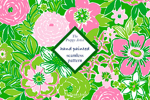 Preppy Pink And Green Floral Pattern