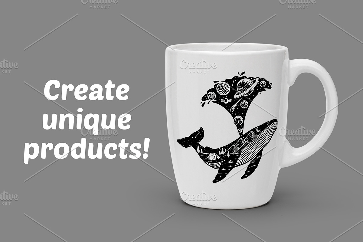 Whale silhouette and natural scenery, an Animal Illustration by gunaonedesign (Photo 2 of 4)