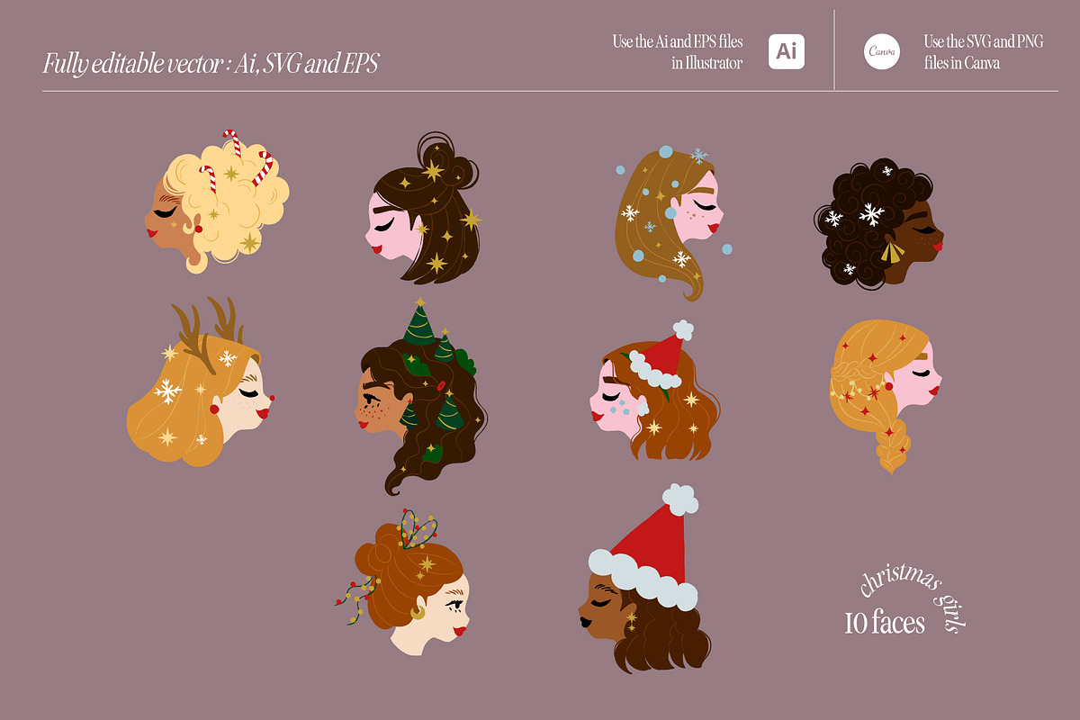 Christmas girls Collection, a Decorative Illustration by The Creative Butternut (Photo 2 of 9)