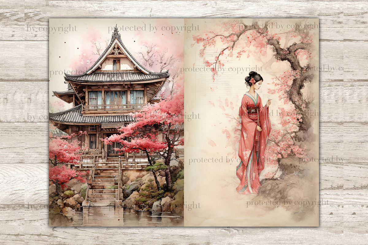 Cherry Blossom Junk Journal Pages, a Person Illustration by GlamArtZhanna (Photo 5 of 10)