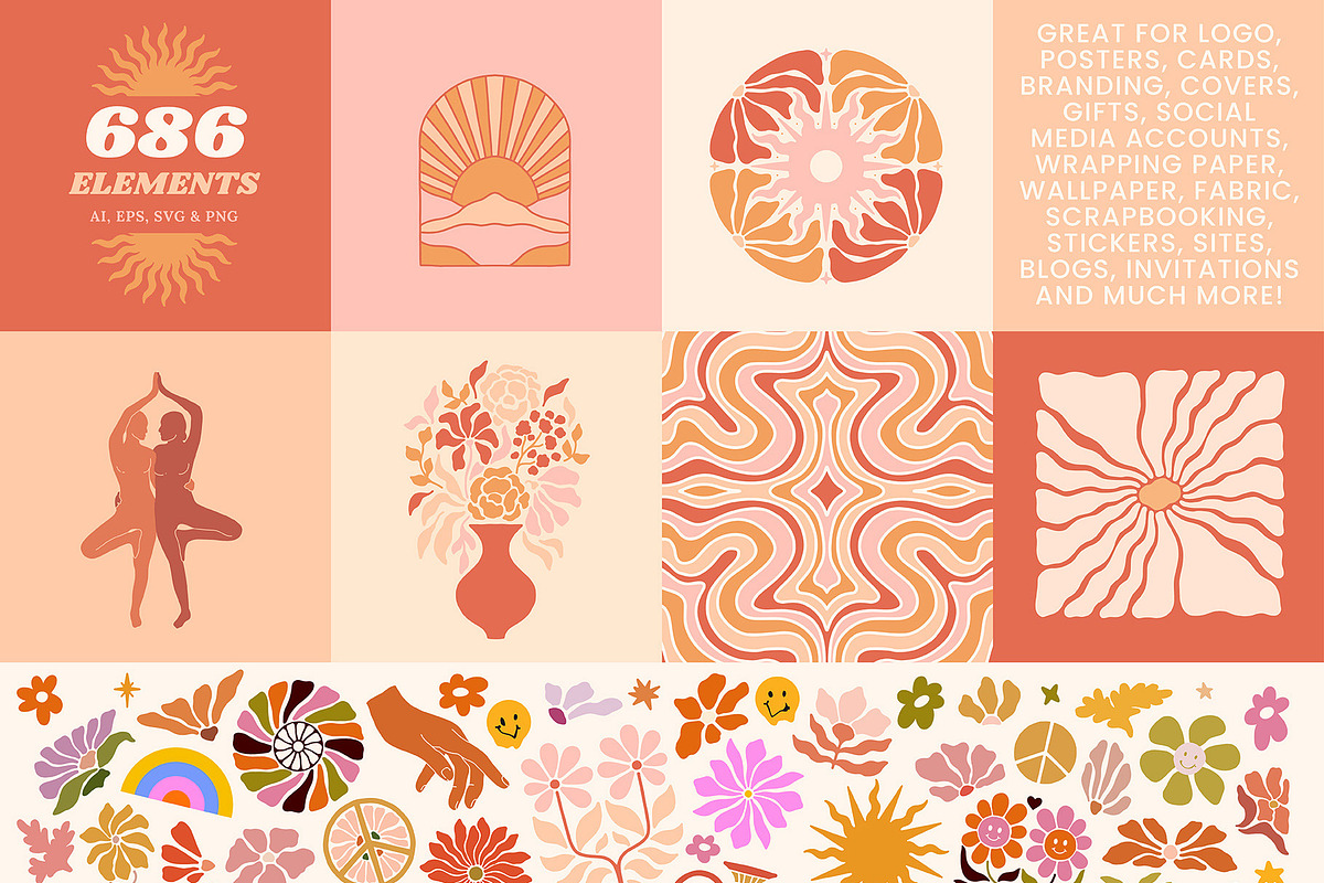 1160+ Groovy Posters Patterns Bundle, a Decorative Illustration by Julia Dreams (Photo 12 of 14)